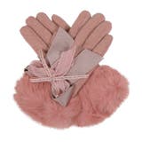 【ピンク】 | スマホ対応リボンxリアルファー付き上質ウールタッチグローブ手袋 [17659] | JULIA BOUTIQUE