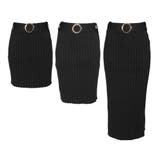 【ブラック】 | 丈が選べるバックルベルト付リブニットスカート [21540 ロングスカート | JULIA BOUTIQUE