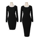 【ブラック】 | 丈が選べるパイピング長袖ニットワンピース | JULIA BOUTIQUE