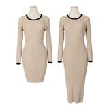 【ベージュ】 | 丈が選べるパイピング長袖ニットワンピース | JULIA BOUTIQUE