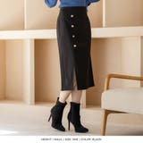 【ブラック】 | ゴールドボタン付きスリットスカート | JULIA BOUTIQUE