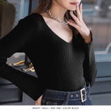 【ブラック】 | ベルスリーブVネックリブニットトップス | JULIA BOUTIQUE