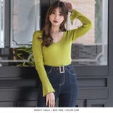【ライム】 | ベルスリーブVネックリブニットトップス | JULIA BOUTIQUE