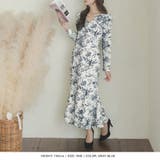 【グレーブルー】 | トワルドジュイ柄チェーン付マーメイドワンピース | JULIA BOUTIQUE