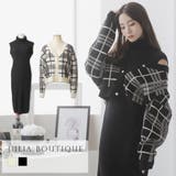 2点セット チェック柄カーディガン+タートルネックニットワンピース | JULIA BOUTIQUE | 詳細画像1