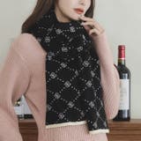 【ブラック】 | モノグラム柄ニットストール [23556 総柄 | JULIA BOUTIQUE