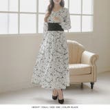 【ブラック】 | ラインフラワー柄ウエストリブフレアワンピース/23564 | JULIA BOUTIQUE