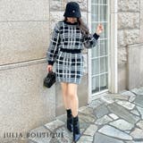 チェック柄シャギータッチニットトップス+ミニスカートセットアップ | JULIA BOUTIQUE | 詳細画像1