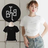 ラインストーンロゴドロストギャザートップス [24093 半袖 | JULIA BOUTIQUE | 詳細画像1 