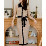 【ベージュ】 | 襟付きパイピングニットワンピース | JULIA BOUTIQUE