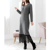 【チャコール】 | 裾レースニットワンピース/24569 | JULIA BOUTIQUE