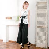 【フラワーホワイト】 | 2点セット・ウエストリボン付きペプラムチュニックセットアップ/510262 | JULIA BOUTIQUE