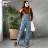 【ブルー】 | ハイウエストフレアデニムサロペットオールインワン | JULIA BOUTIQUE