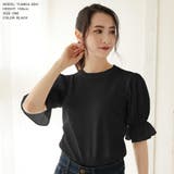 【ブラック】 | 袖シフォン切替半袖ニットトップス | JULIA BOUTIQUE