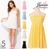 夏新作 上質コットンタッチ風素材無地ベアワンピース ゴムシャーリング | JULIA BOUTIQUE | 詳細画像1