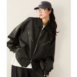 ブラック(01) | シンセティックレザーバイカーブルゾン | JUNRED