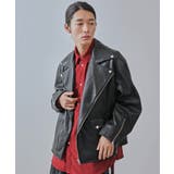 ブラック(01) | シンセティックレザーライダースブルゾン | JUNRED