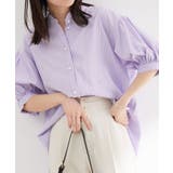 ラベンダー(52) | 【WEB限定】スタンドフリルストライプ5分袖ブラウス | VIS 