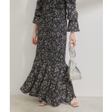 ブラック系(02) | 【セットアップ対応】花柄シャーリングロングスカート | VIS 