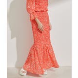 オレンジ系(71) | 【セットアップ対応】花柄シャーリングロングスカート | VIS 