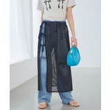 ブラック系(02) | レイヤードラメメッシュIラインスカート | VIS 