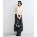 【洗える】チュールプリントチェックスカート | VIS  | 詳細画像2 
