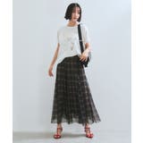 【洗える】チュールプリントチェックスカート | VIS  | 詳細画像4 