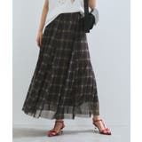 【洗える】チュールプリントチェックスカート | VIS  | 詳細画像5 