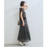 【洗える】チュールプリントチェックスカート | VIS  | 詳細画像9 