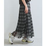 ブラック系(02) | 【洗える】チュールプリントチェックスカート | VIS 