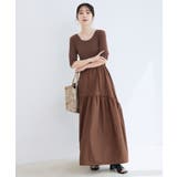 ブラウン(22) | 前後2WAY異素材ドッキングワンピース | VIS 