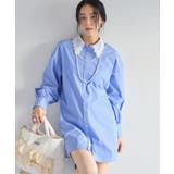 サックス(48) | 襟レース付きミニ丈シャツワンピ | VIS 