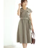 カーキ(36) | 異素材ベルト付きパッチポケットワンピース | VIS