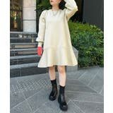 ベージュ系(28) | パフスリーブ切り替えミニフレアワンピース | VIS