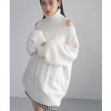 ホワイト系(11) | 【洗える】オフショルケーブル編みミニワンピース | VIS 