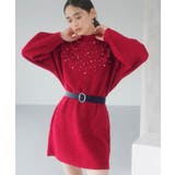 レッド(60) | ビジュー付きニットワンピース | VIS 