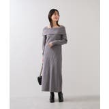 アシメオフショルリブニット美シルエットワンピース/着丈が選べる | VIS  | 詳細画像2 