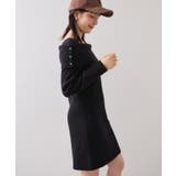 ブラック(01) | アシメオフショルリブニット美シルエットワンピース/着丈が選べる | VIS 