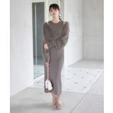 ベージュ(27) | ねじりショートトップス付きロングニットワンピース/イージーケア | VIS