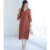 レンガ(75) | 【WEB限定】ドット袖口リボンナローワンピース | VIS 