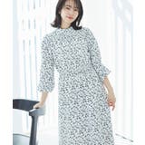 ホワイト系(11) | 【一部店舗/WEB限定】【洗える】ハイネックフリルフラワープリントワンピース | VIS
