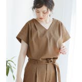 ブラウン(22) | 【セットアップ対応】【EASY CARE】麻調タックブラウス | VIS 