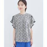 花柄＆無地スタンドネックパイピングスリーブブラウス | VIS  | 詳細画像19 