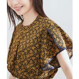 花柄＆無地スタンドネックパイピングスリーブブラウス | VIS  | 詳細画像2 