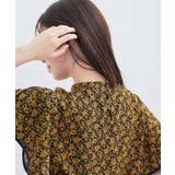 花柄＆無地スタンドネックパイピングスリーブブラウス | VIS  | 詳細画像3 