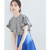 ホワイト系(11) | 花柄＆無地スタンドネックパイピングスリーブブラウス | VIS 