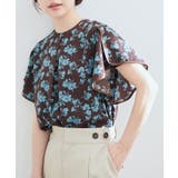 ブラウン系(23) | 花柄＆無地スタンドネックパイピングスリーブブラウス | VIS 