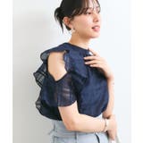 ネイビー(40) | 【洗える】2WAYショルダーシアーチェックブラウス | VIS