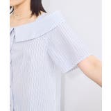 【新色追加】【防シワ】ラメミックスオフショルダー風ストライプシャツ | VIS | 詳細画像26