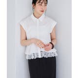 裾レース切替 襟付きフレンチスリーブブラウス/接触冷感・イージーケア | VIS  | 詳細画像22 